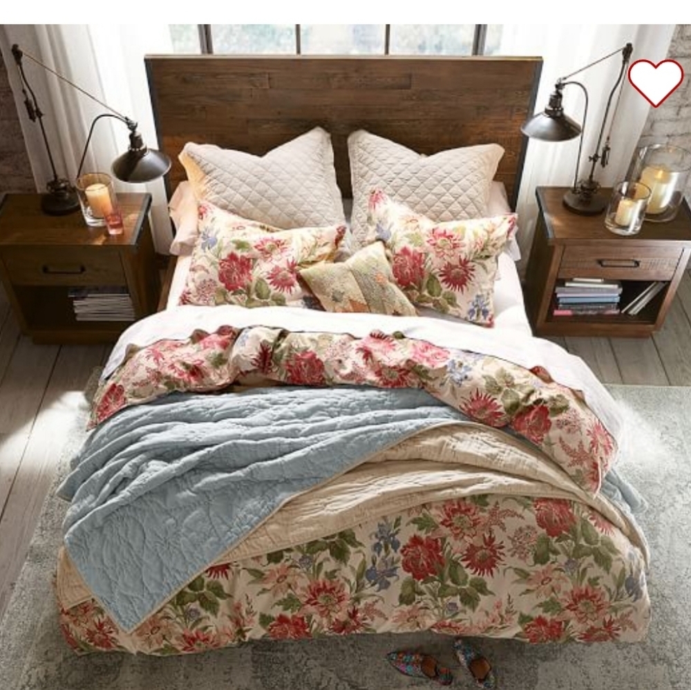 Pottery Barn King Marla Floral Linen Cotton Blend Duvet Cover & 2 Euro Shams - Picture 7 of 8